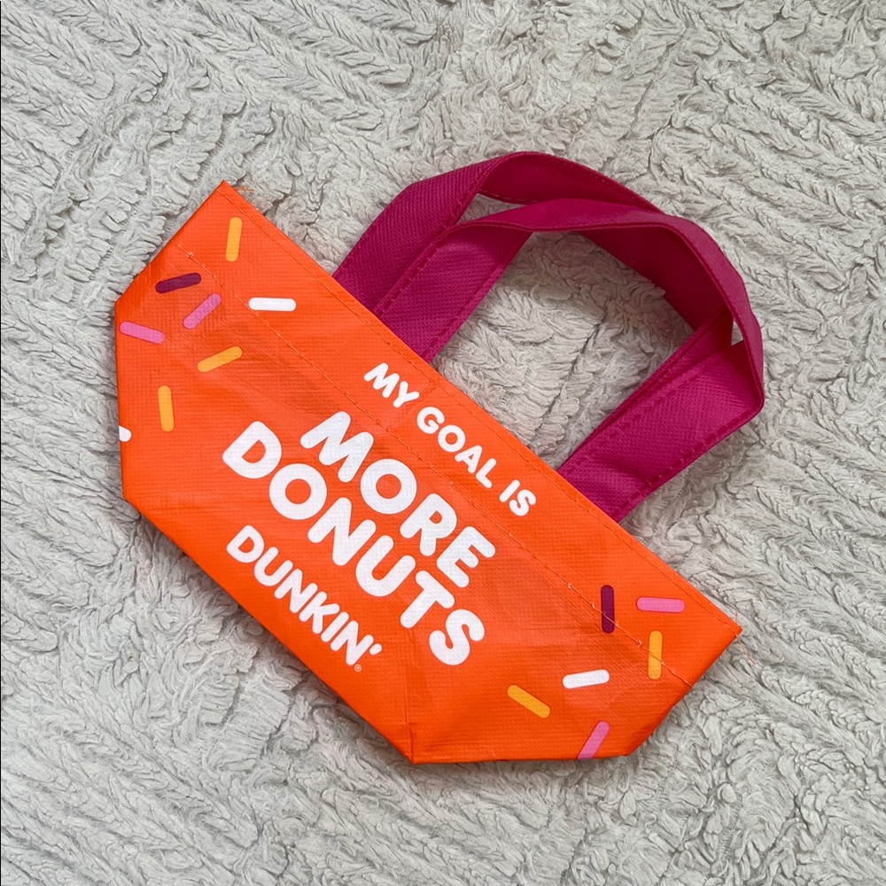 Dunkin’ Mini Tote Bag orange tote with pink handles, New condition